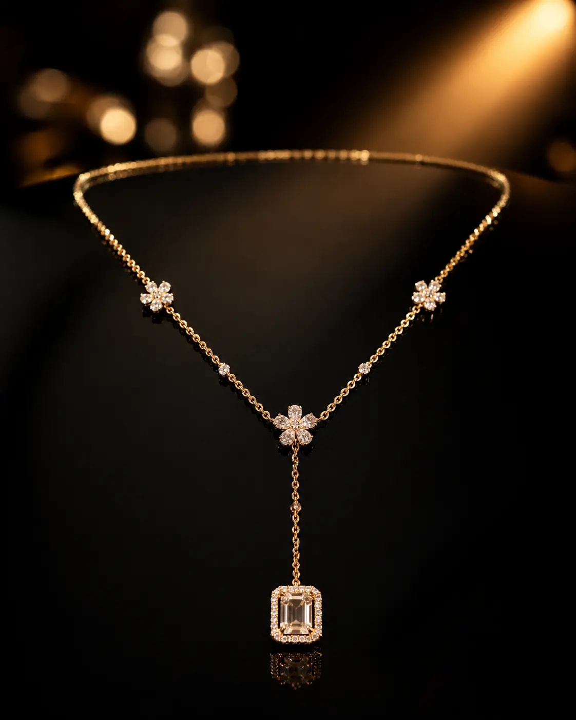 Floral Y-Drop Diamond Necklace