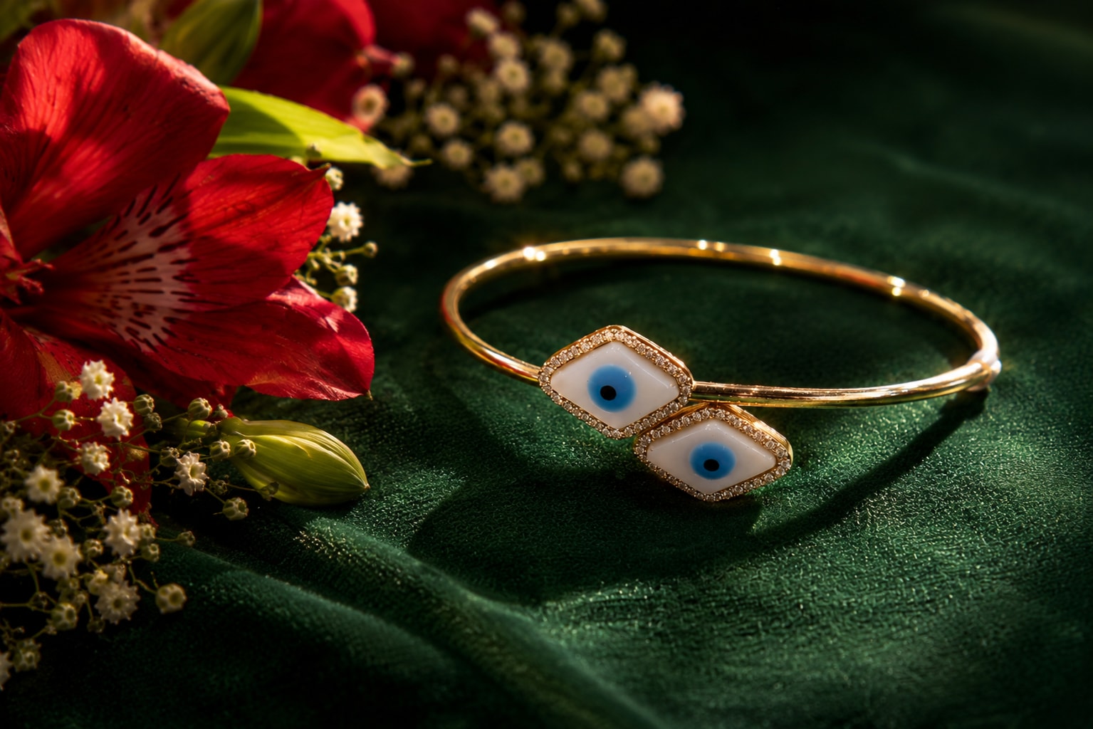 Enamel Evil Eye Diamond Bangle